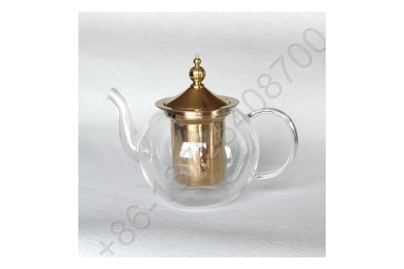 0.8L/1.0L/1.2L Luxury High Quality Tea Pot Gold Stainless Steel Filter And Lid Glass Handle Heat Resistant Glass Teapot