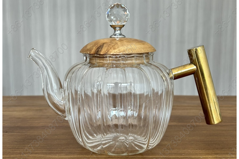 0.8L/1.0L/1.2L Luxury High Quality Tea Pot Gold Stainless Steel Handle Heat Resistant Pyrex Glass Teapot