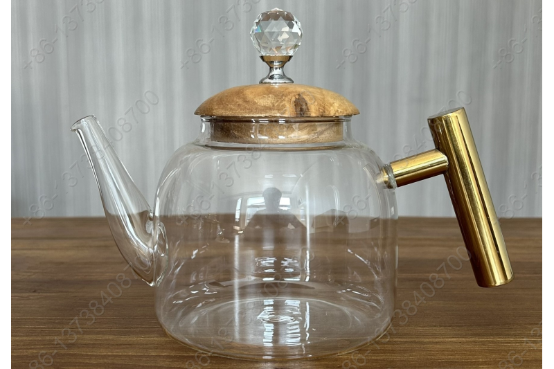 0.8L/1.0L Luxury High Quality Pyrex Tea Pot Gold Stainless Steel Handle Heat Resistant Pyrex Glass Teapot