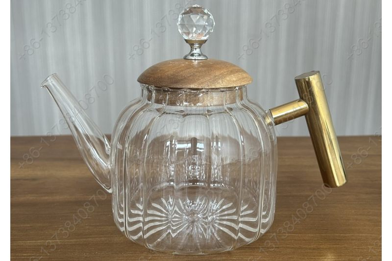 0.8L/1.0L Luxury High Quality Pyrex Tea Pot Gold Stainless Steel Handle Heat Resistant Pyrex Glass Teapot