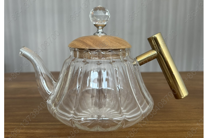 0.8L/1.0L Luxury High Quality Pyrex Tea Pot Gold Stainless Steel Handle Heat Resistant Pyrex Glass Teapot