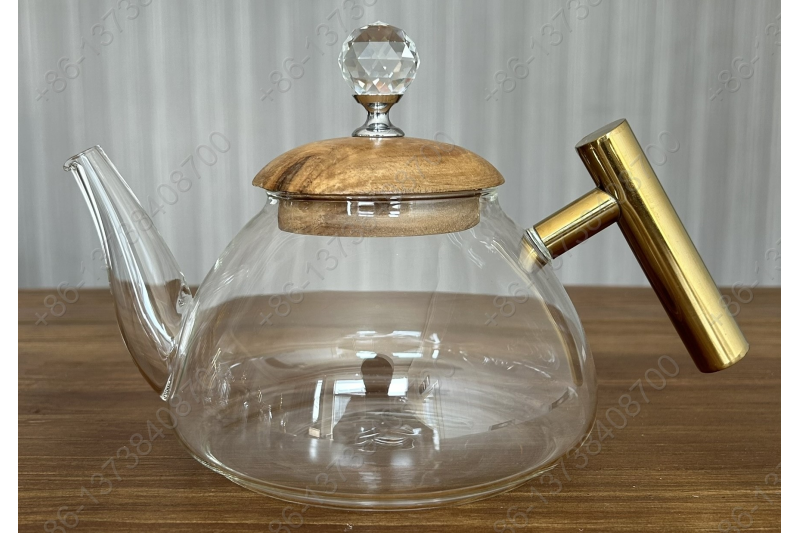 0.8L/1.0L Luxury High Quality Pyrex Tea Pot Gold Stainless Steel Handle Heat Resistant Pyrex Glass Teapot