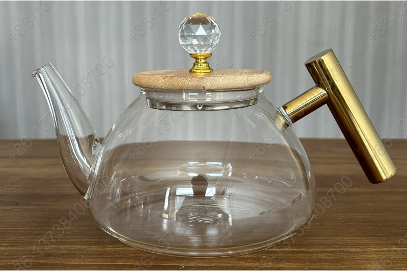 0.8L/1.0L Luxury High Quality Pyrex Tea Pot Gold Stainless Steel Handle Heat Resistant Pyrex Glass Teapot