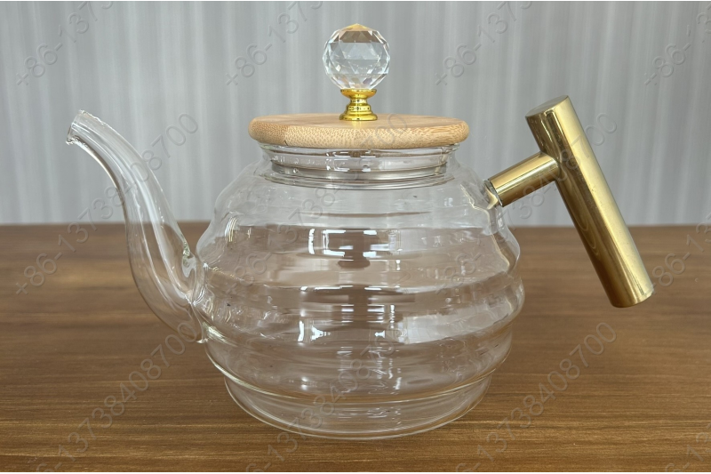 0.8L/1.0L Luxury High Quality Pyrex Tea Pot Gold Stainless Steel Handle Heat Resistant Pyrex Glass Teapot