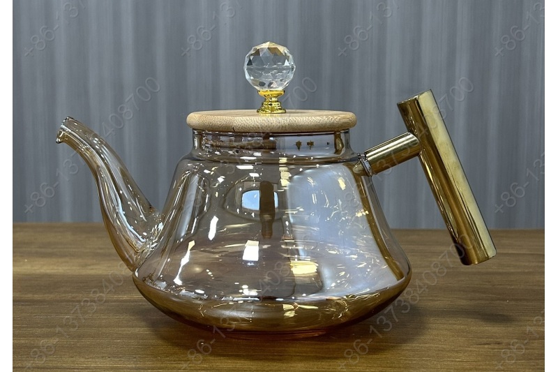 0.8L/1.0L Luxury High Quality Pyrex Tea Pot Gold Stainless Steel Handle Heat Resistant Pyrex Glass Teapot