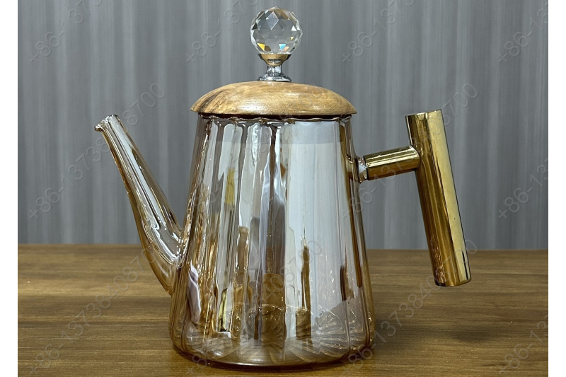 0.8L/1.0L Luxury High Quality Pyrex Tea Pot Gold Stainless Steel Handle Heat Resistant Pyrex Glass Teapot