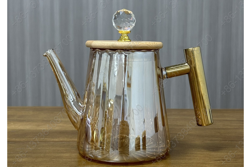 0.8L/1.0L Luxury High Quality Pyrex Tea Pot Gold Stainless Steel Handle Heat Resistant Pyrex Glass Teapot