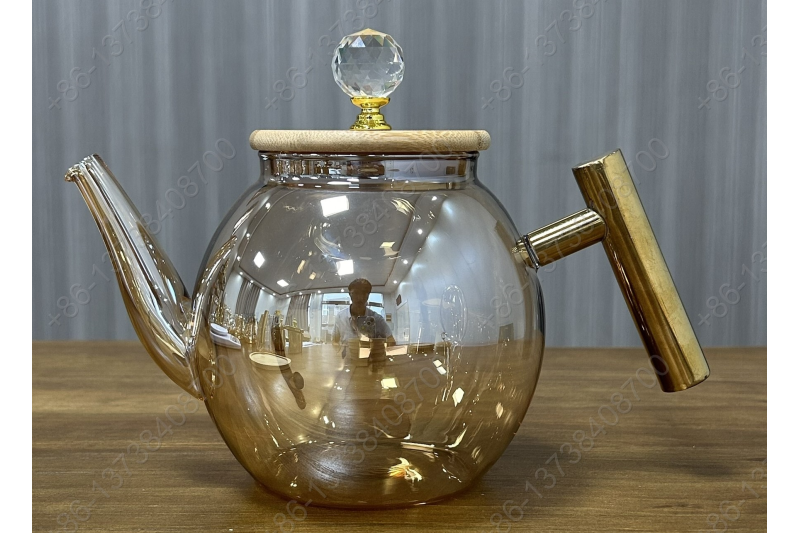 0.8L/1.0L Luxury High Quality Pyrex Tea Pot Gold Stainless Steel Handle Heat Resistant Pyrex Glass Teapot