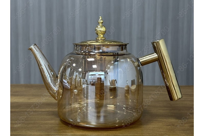 0.8L/1.0L Luxury High Quality Pyrex Tea Pot Gold Stainless Steel Handle Heat Resistant Pyrex Glass Teapot