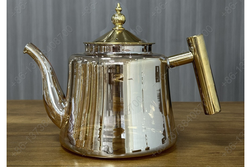 0.8L/1.1L Luxury High Quality Pyrex Tea Pot Gold Stainless Steel Handle Heat Resistant Pyrex Glass Teapot