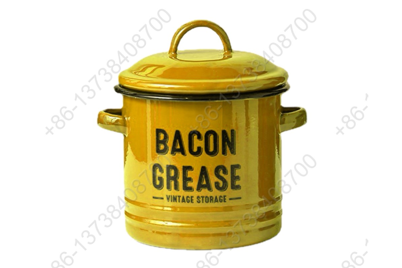 Enamel Bacon Grease Vintage Storage Container With Mesh Strainer Dedicated Pan Dripping Containers