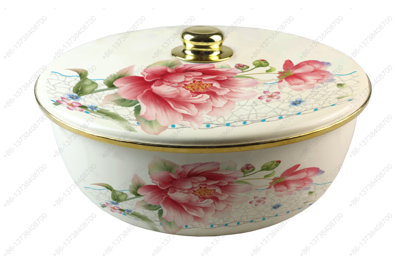 26CM/29CM/32CM Luxury High Quality Enamel Bowl Enamel Pot With Decals Enamel Cover And Golden Knob & Rim