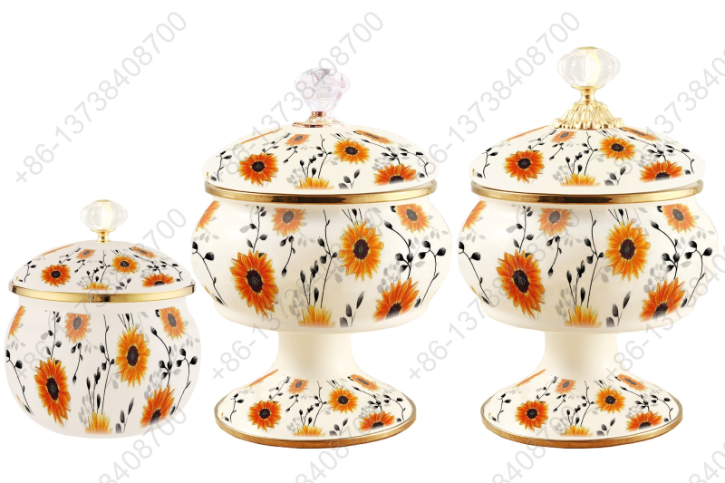 Home Luxury Enamel Candy Jar Multi-Functional Food Container Enamel Can Enamel Sugar Pot Household Fruits Basket