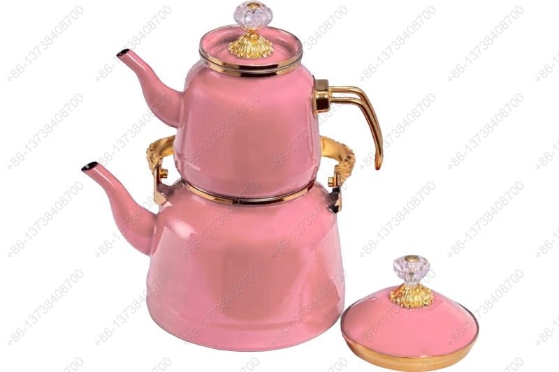 1.0L/2.5L High Luxury Quality Enamel Tea Pot Kettle Set With Gold Stainless Steel Handle & Crystal Heat Resistant Handle|ظروف_لعابی|قابلمه_لعابی|لعابی_رنگی|لعابی_درجه_یک