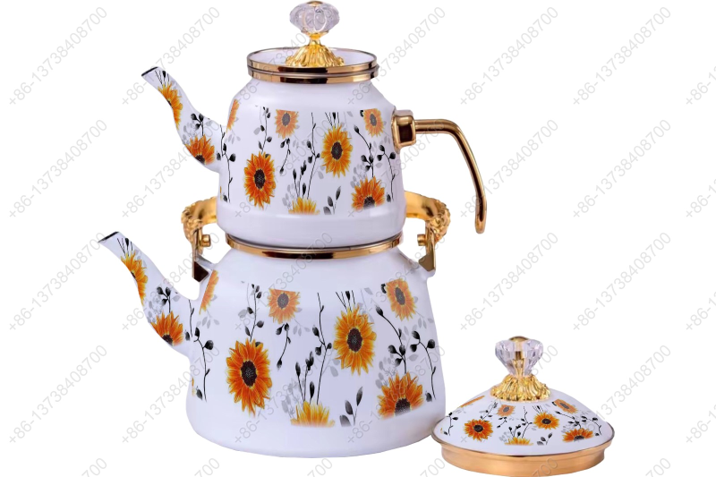 1.0L/2.5L Luxury Quality Enamel Tea Pot Kettle Set With Decal & Gold Stainless Steel Handle & Crystal Heat Resistant Handle|ظروف_لعابی|قابلمه_لعابی|لعابی_رنگی|لعابی_درجه_یک